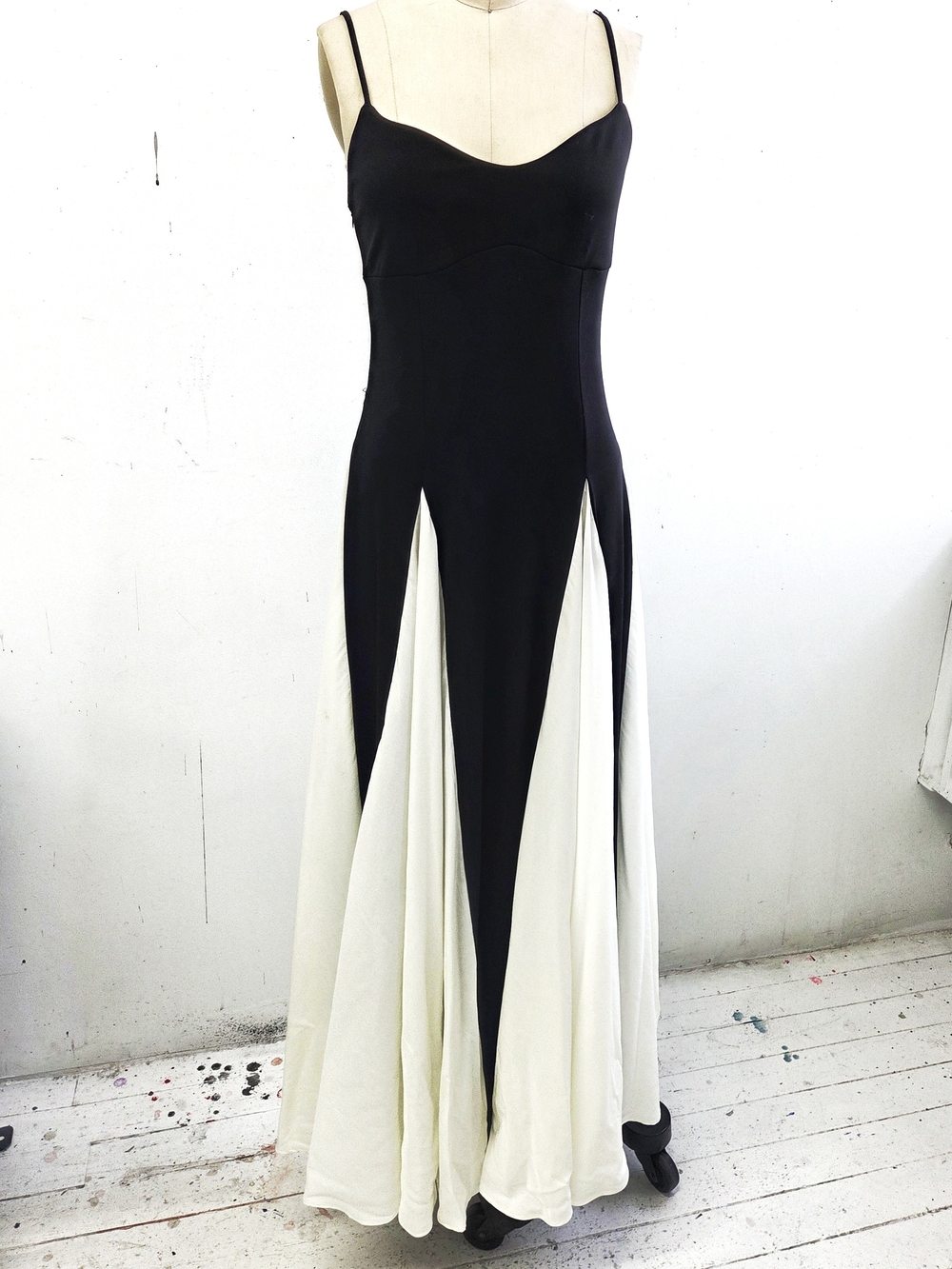 Two-Tone Black and White Spaghetti-Strap Maxi Dress